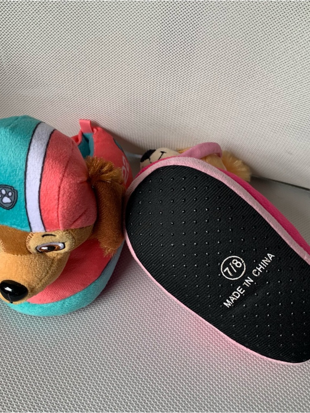 Paw Patrol Skye & Zuma Plush Slippers in Pink and Teal - Picture 3 of 5